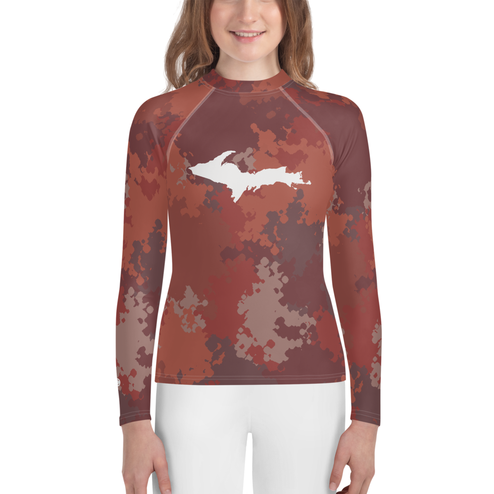 Michigan Upper Peninsula Rash Guard (w/ UP Outline) | Youth - Ore Dock Red