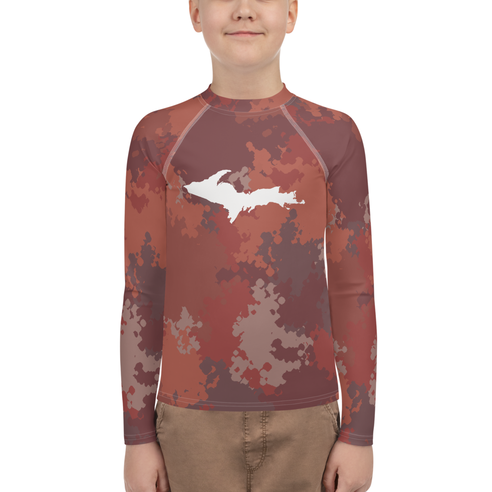 Michigan Upper Peninsula Rash Guard (w/ UP Outline) | Youth - Ore Dock Red