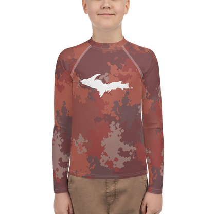 Michigan Upper Peninsula Rash Guard (w/ UP Outline) | Youth - Ore Dock Red