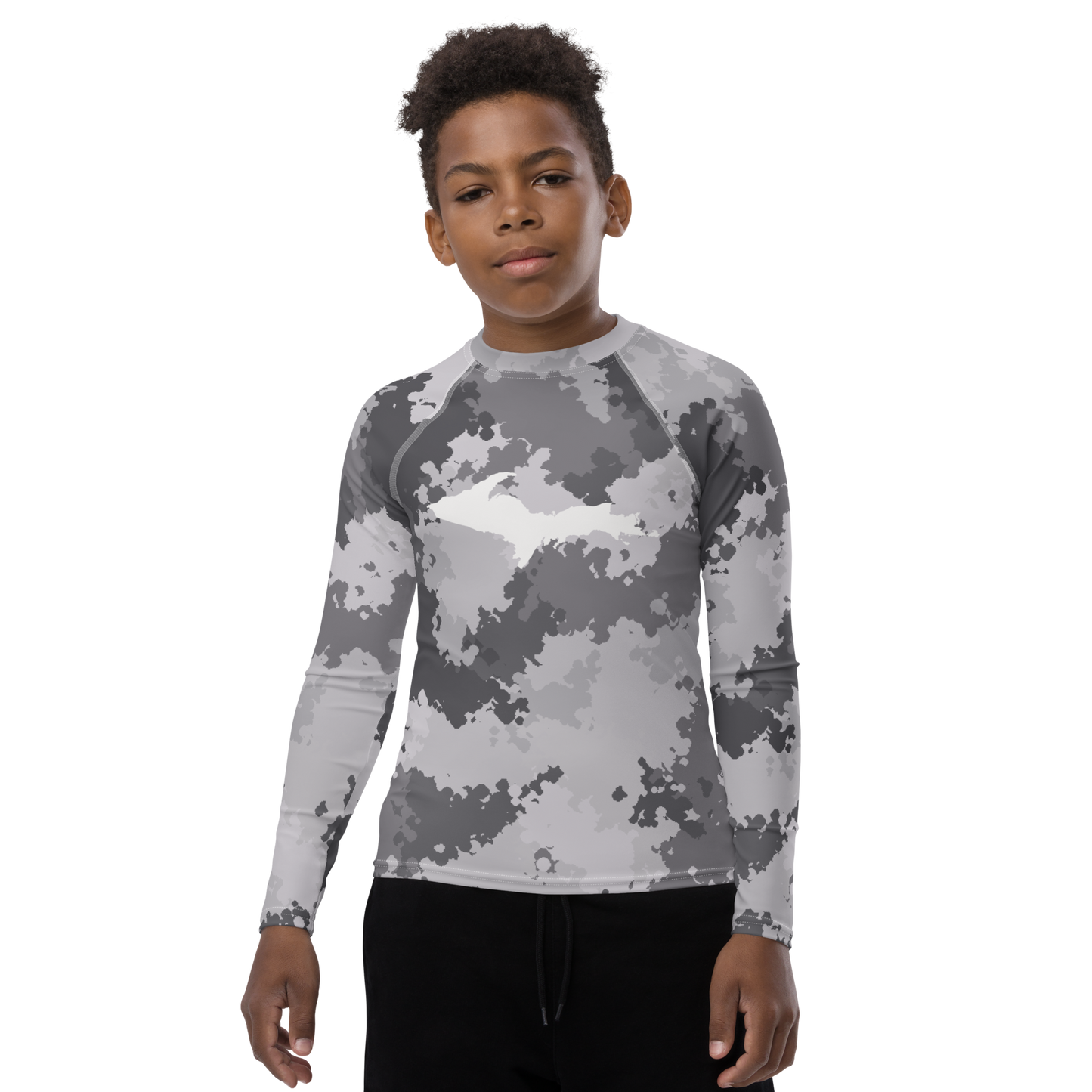 Michigan Upper Peninsula Rash Guard (w/ UP Outline) | Youth - Iron Ore Camo