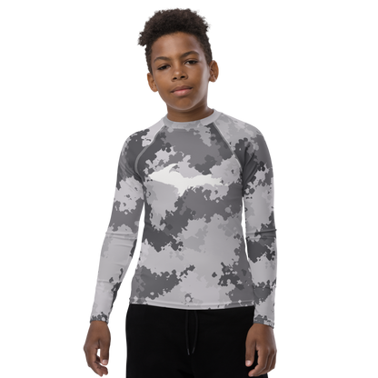 Michigan Upper Peninsula Rash Guard (w/ UP Outline) | Youth - Iron Ore Camo