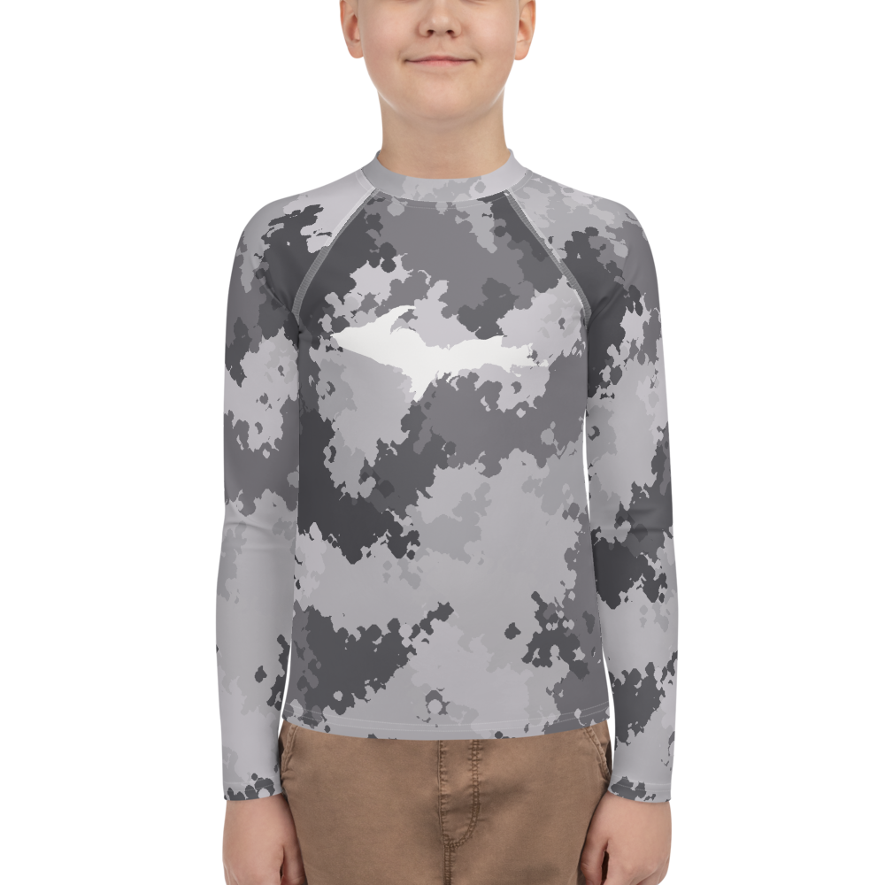 Michigan Upper Peninsula Rash Guard (w/ UP Outline) | Youth - Iron Ore Camo