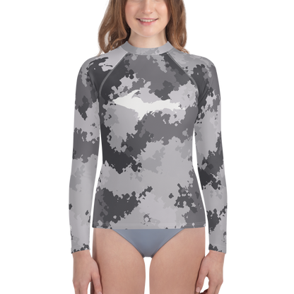 Michigan Upper Peninsula Rash Guard (w/ UP Outline) | Youth - Iron Ore Camo