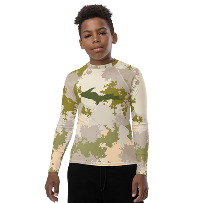 Michigan Upper Peninsula Rash Guard (w/ UP Outline) | Youth - Army Green