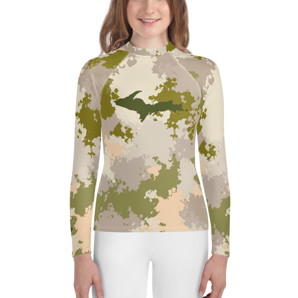 Michigan Upper Peninsula Rash Guard (w/ UP Outline) | Youth - Army Green