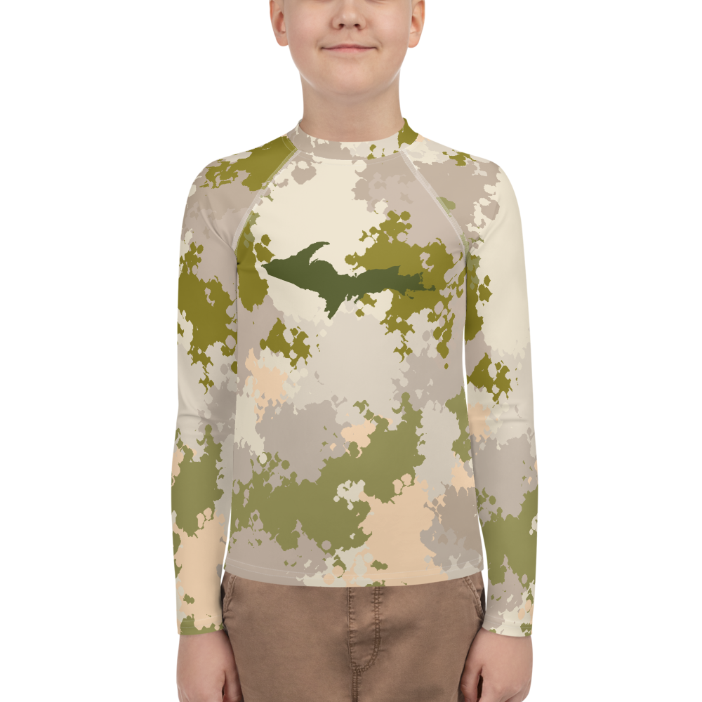 Michigan Upper Peninsula Rash Guard (w/ UP Outline) | Youth - Army Green