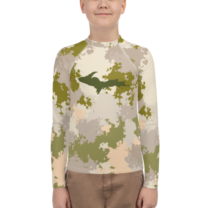 Michigan Upper Peninsula Rash Guard (w/ UP Outline) | Youth - Army Green