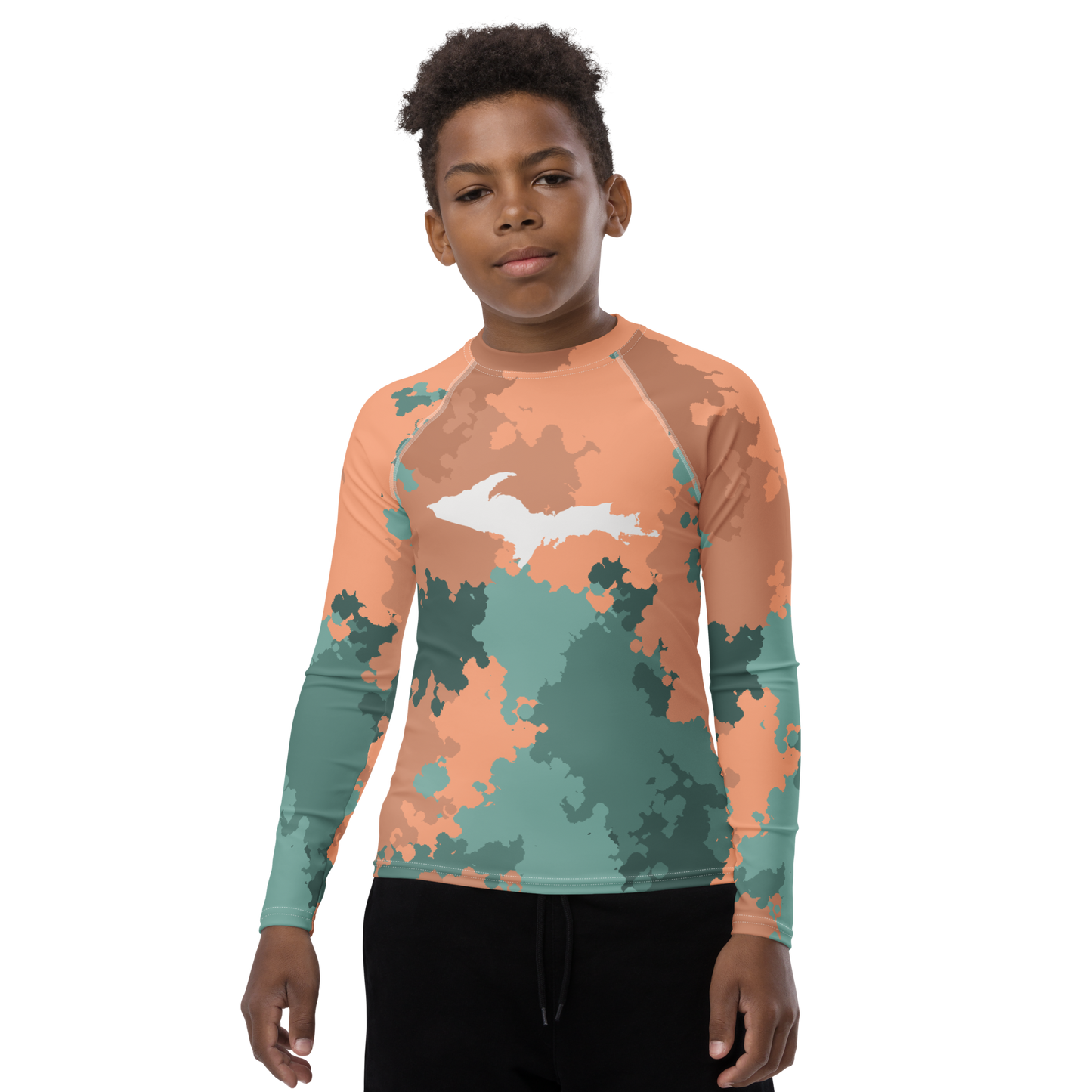 Michigan Upper Peninsula Rash Guard (w/ UP Outline) | Youth - Copper Country Camo