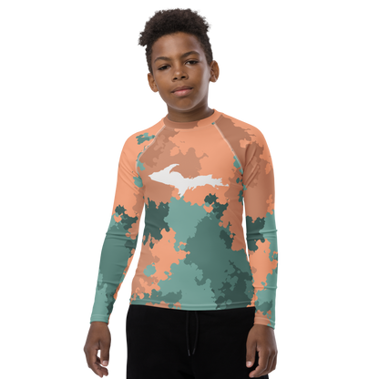 Michigan Upper Peninsula Rash Guard (w/ UP Outline) | Youth - Copper Country Camo