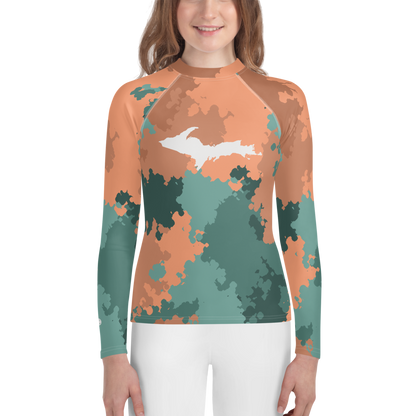 Michigan Upper Peninsula Rash Guard (w/ UP Outline) | Youth - Copper Country Camo