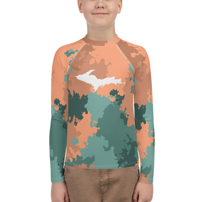 Michigan Upper Peninsula Rash Guard (w/ UP Outline) | Youth - Copper Country Camo