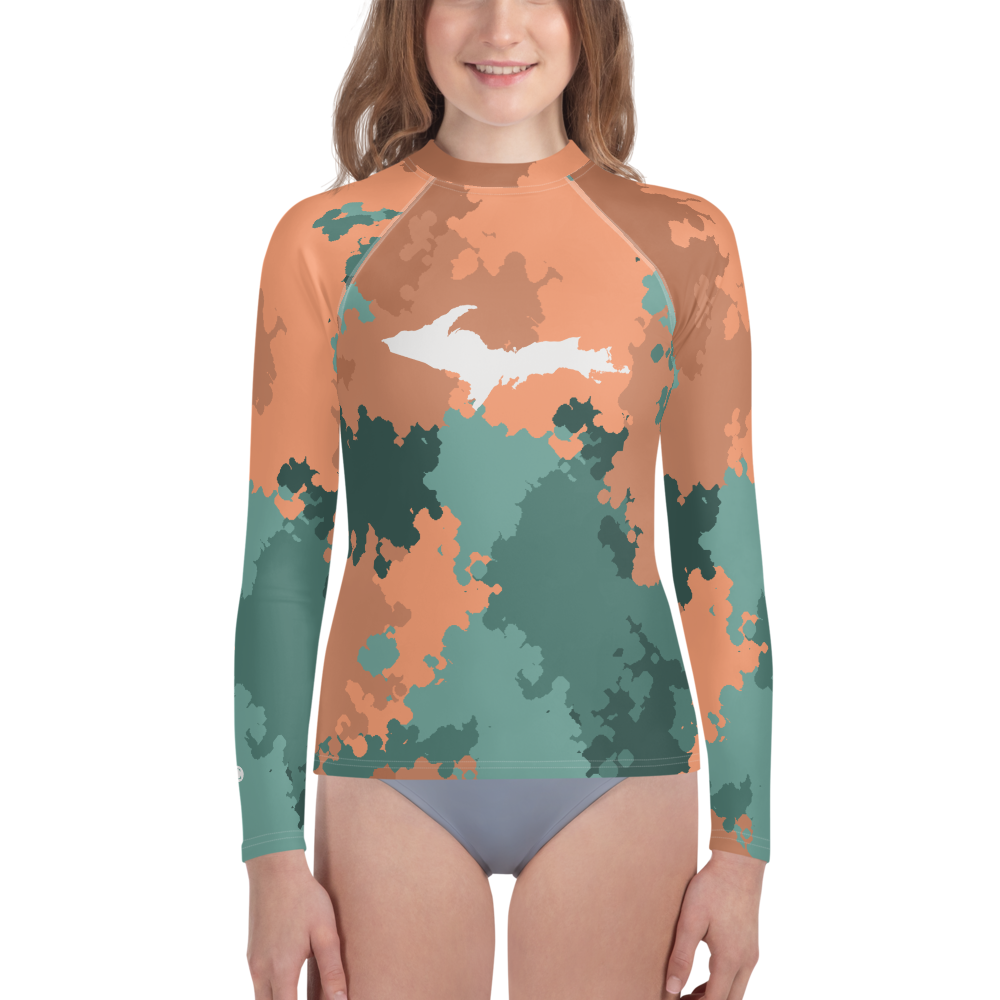 Michigan Upper Peninsula Rash Guard (w/ UP Outline) | Youth - Copper Country Camo