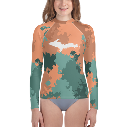 Michigan Upper Peninsula Rash Guard (w/ UP Outline) | Youth - Copper Country Camo