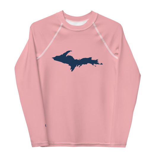 Michigan Upper Peninsula Rash Guard (w/ UP Outline) | Youth - Strawberry Pink