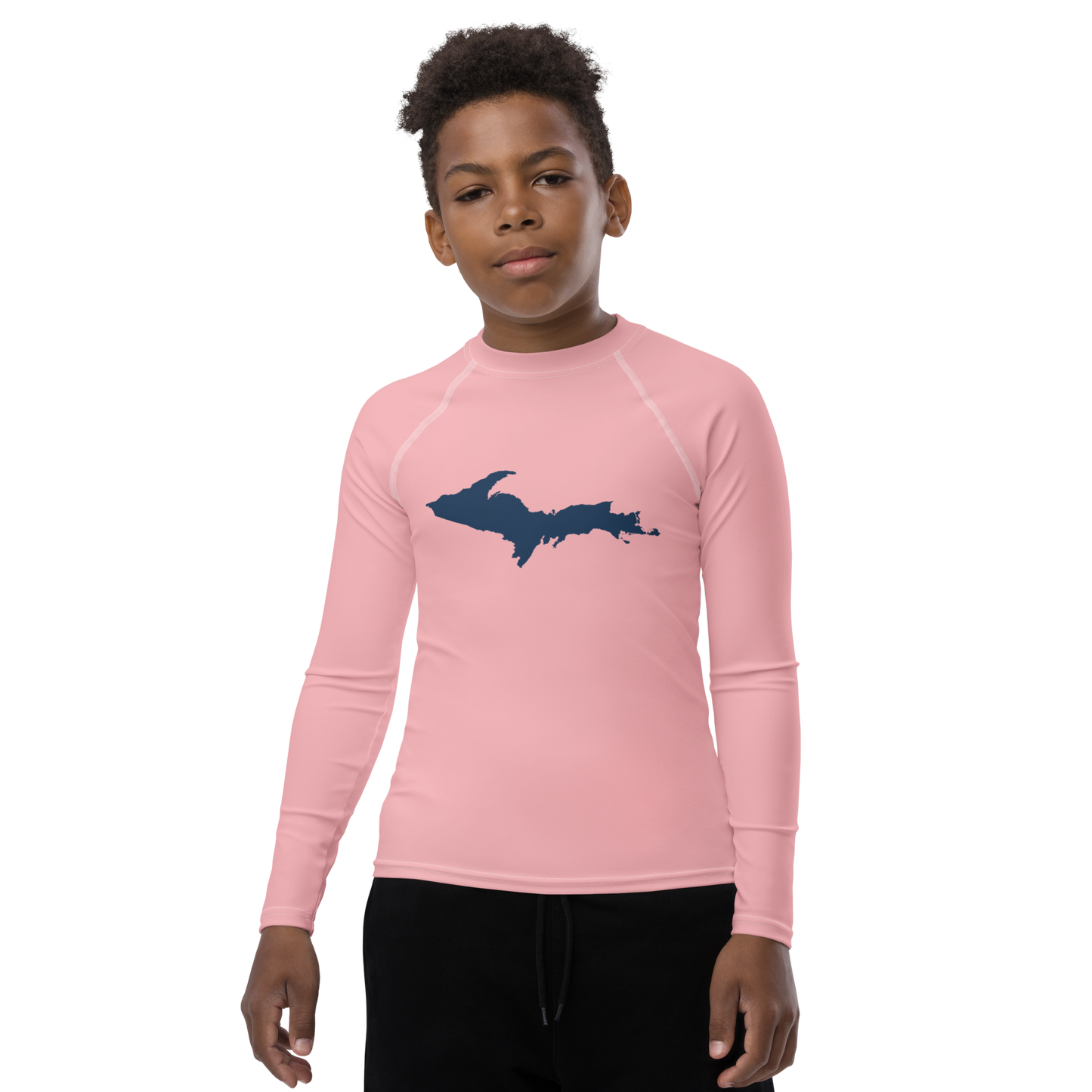 Michigan Upper Peninsula Rash Guard (w/ UP Outline) | Youth - Strawberry Pink