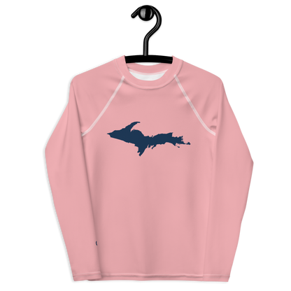 Michigan Upper Peninsula Rash Guard (w/ UP Outline) | Youth - Strawberry Pink