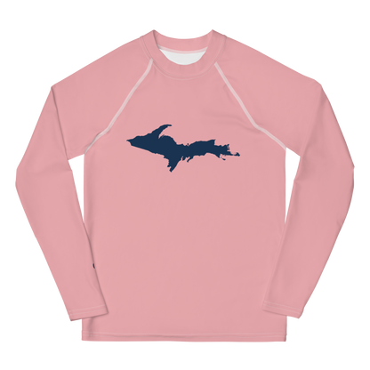 Michigan Upper Peninsula Rash Guard (w/ UP Outline) | Youth - Strawberry Pink