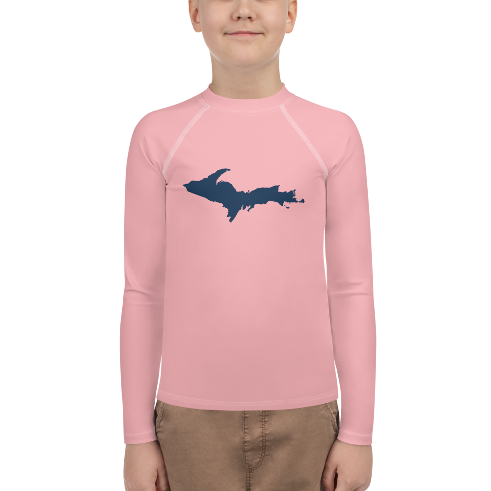 Michigan Upper Peninsula Rash Guard (w/ UP Outline) | Youth - Strawberry Pink