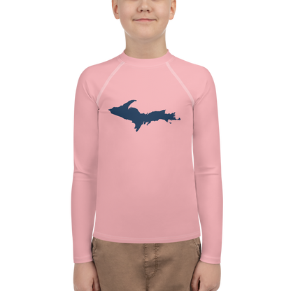 Michigan Upper Peninsula Rash Guard (w/ UP Outline) | Youth - Strawberry Pink