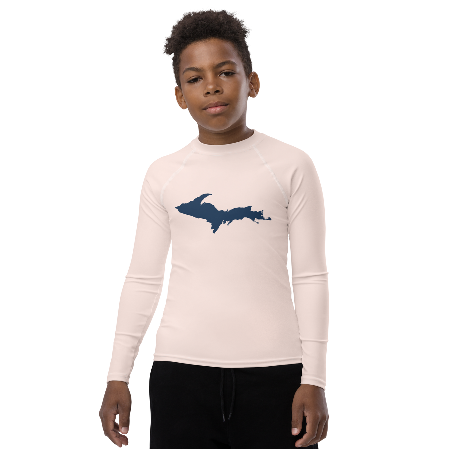 Michigan Upper Peninsula Rash Guard (w/ UP Outline) | Youth - Champagne Pink