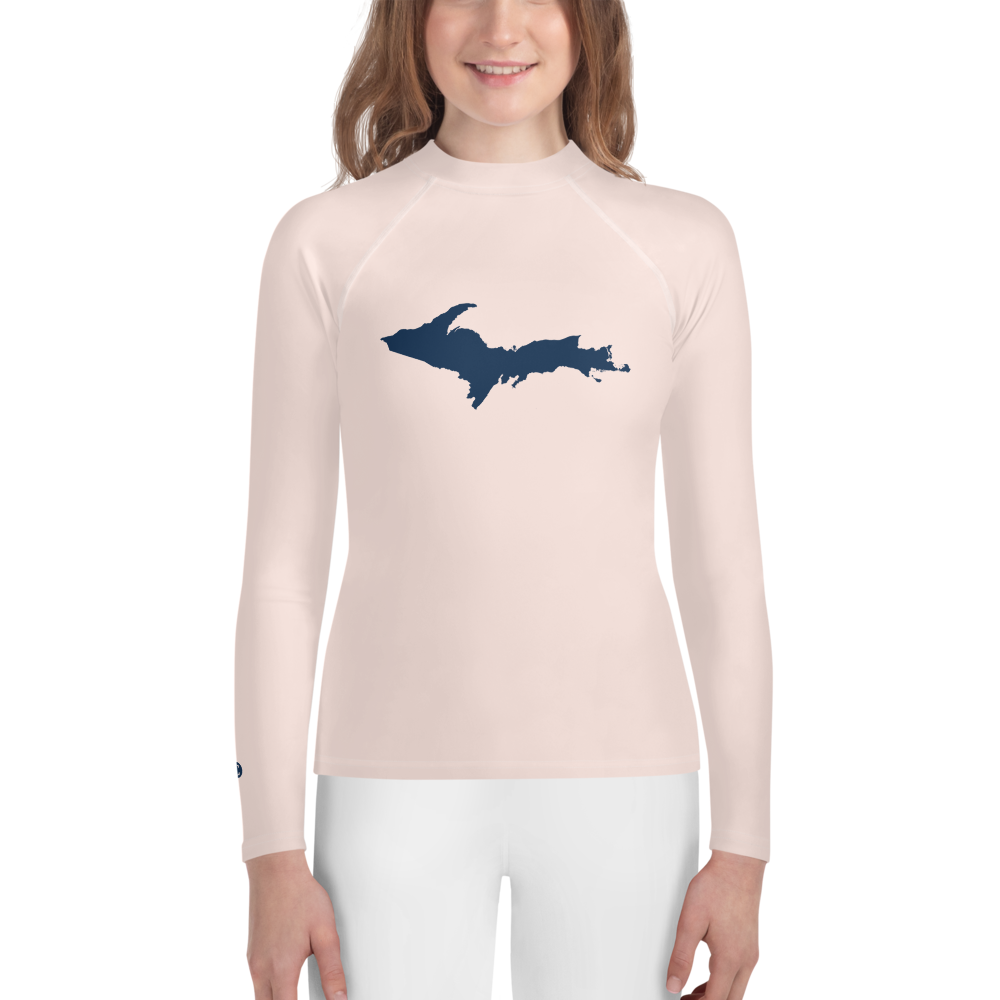 Michigan Upper Peninsula Rash Guard (w/ UP Outline) | Youth - Champagne Pink