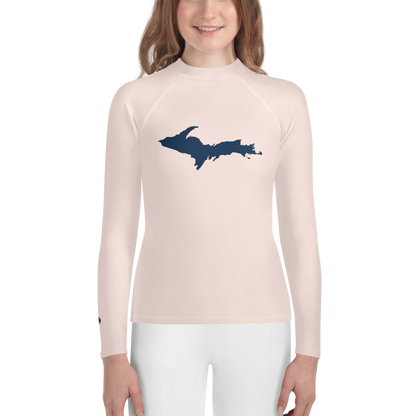 Michigan Upper Peninsula Rash Guard (w/ UP Outline) | Youth - Champagne Pink