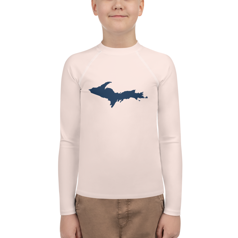 Michigan Upper Peninsula Rash Guard (w/ UP Outline) | Youth - Champagne Pink