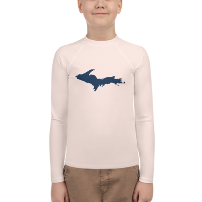 Michigan Upper Peninsula Rash Guard (w/ UP Outline) | Youth - Champagne Pink