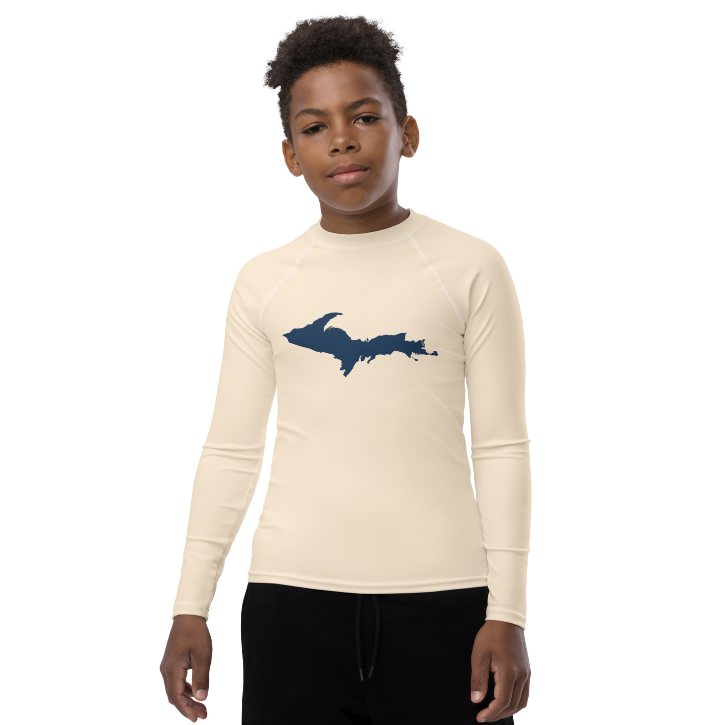 Michigan Upper Peninsula Rash Guard (w/ UP Outline) | Youth - Champagne White