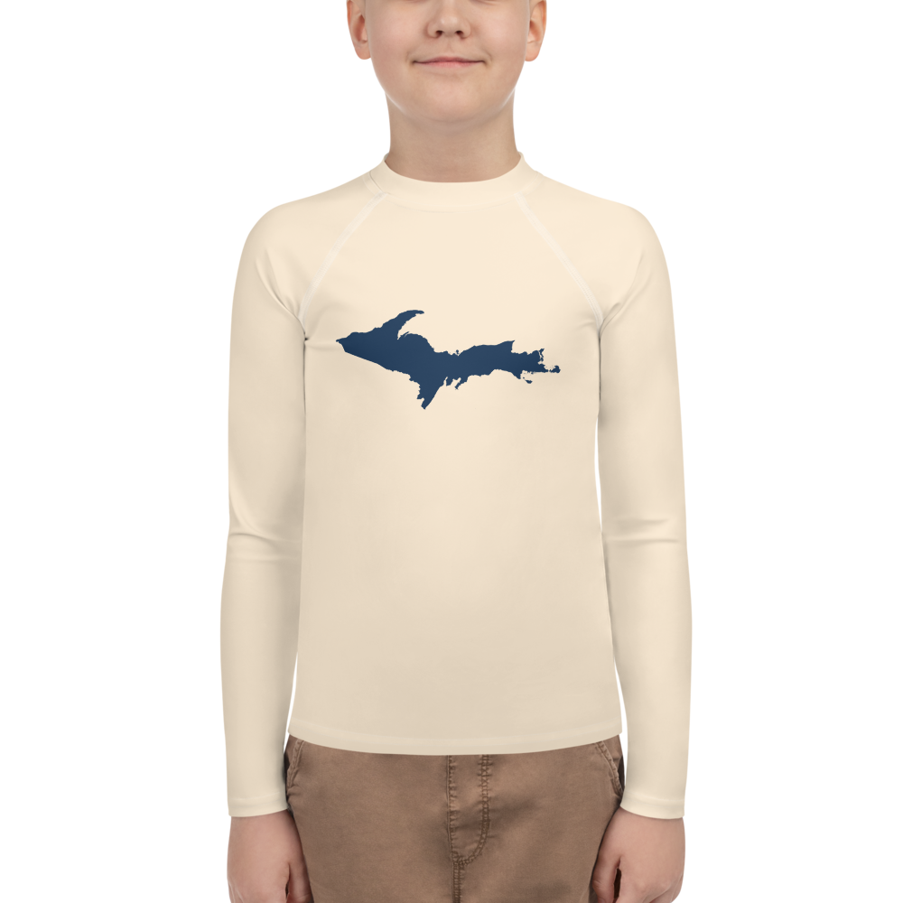 Michigan Upper Peninsula Rash Guard (w/ UP Outline) | Youth - Champagne White