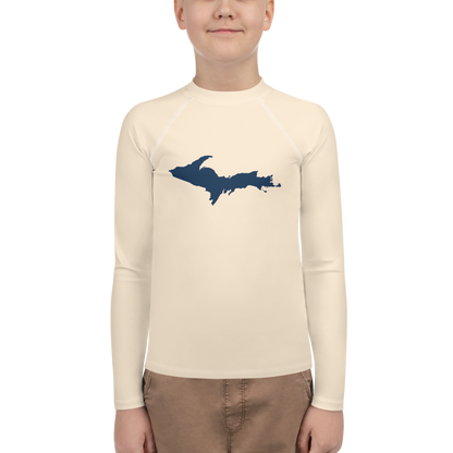 Michigan Upper Peninsula Rash Guard (w/ UP Outline) | Youth - Champagne White