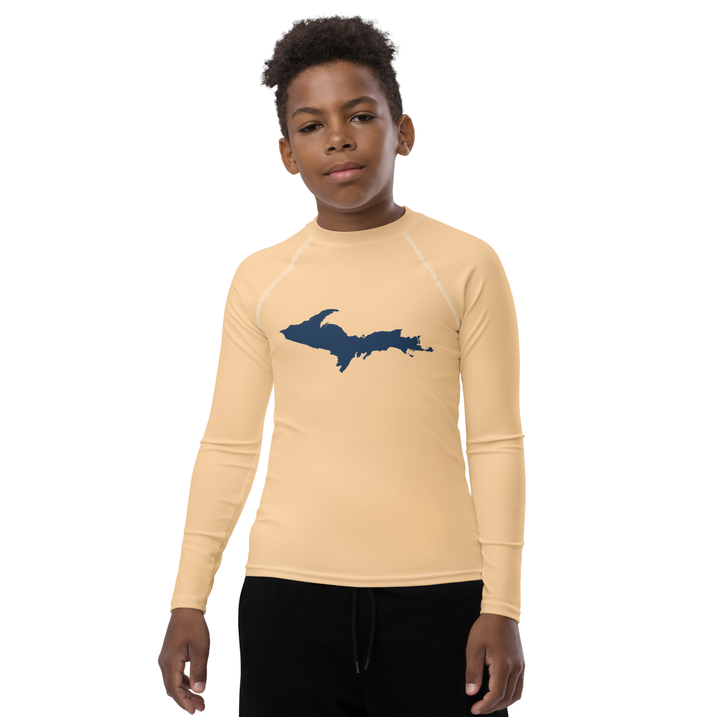 Michigan Upper Peninsula Rash Guard (w/ UP Outline) | Youth - Pale Apricot