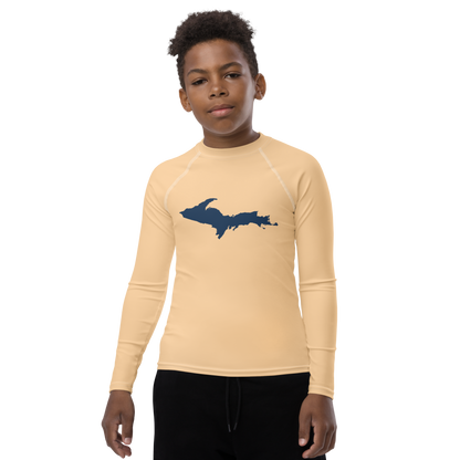 Michigan Upper Peninsula Rash Guard (w/ UP Outline) | Youth - Pale Apricot