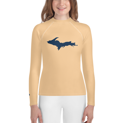 Michigan Upper Peninsula Rash Guard (w/ UP Outline) | Youth - Pale Apricot