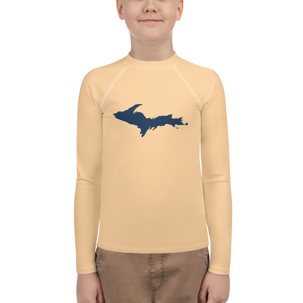 Michigan Upper Peninsula Rash Guard (w/ UP Outline) | Youth - Pale Apricot