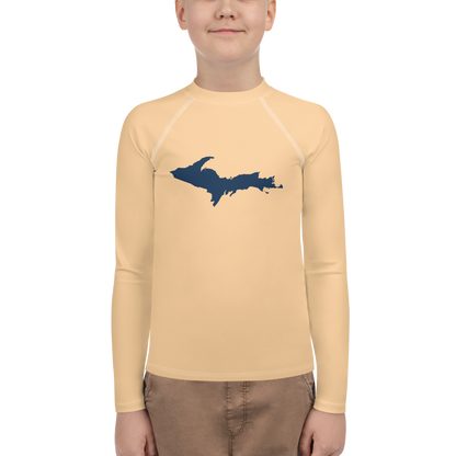 Michigan Upper Peninsula Rash Guard (w/ UP Outline) | Youth - Pale Apricot