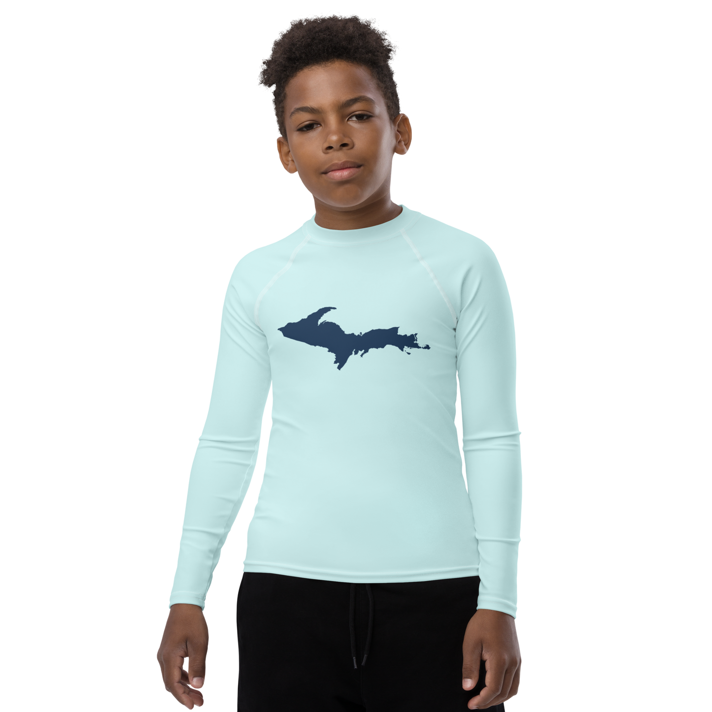 Michigan Upper Peninsula Rash Guard (w/ UP Outline) | Youth - Cyan