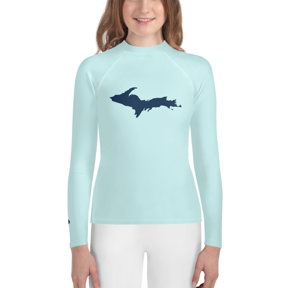 Michigan Upper Peninsula Rash Guard (w/ UP Outline) | Youth - Cyan