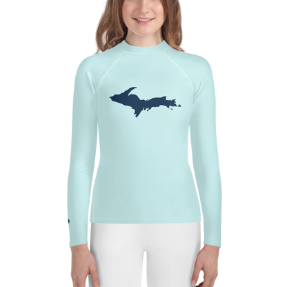 Michigan Upper Peninsula Rash Guard (w/ UP Outline) | Youth - Cyan