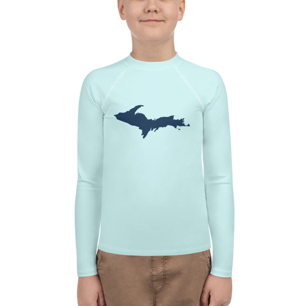 Michigan Upper Peninsula Rash Guard (w/ UP Outline) | Youth - Cyan