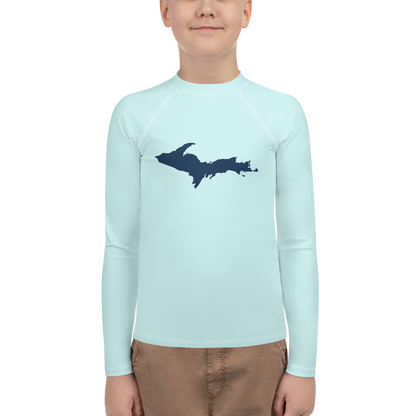 Michigan Upper Peninsula Rash Guard (w/ UP Outline) | Youth - Cyan