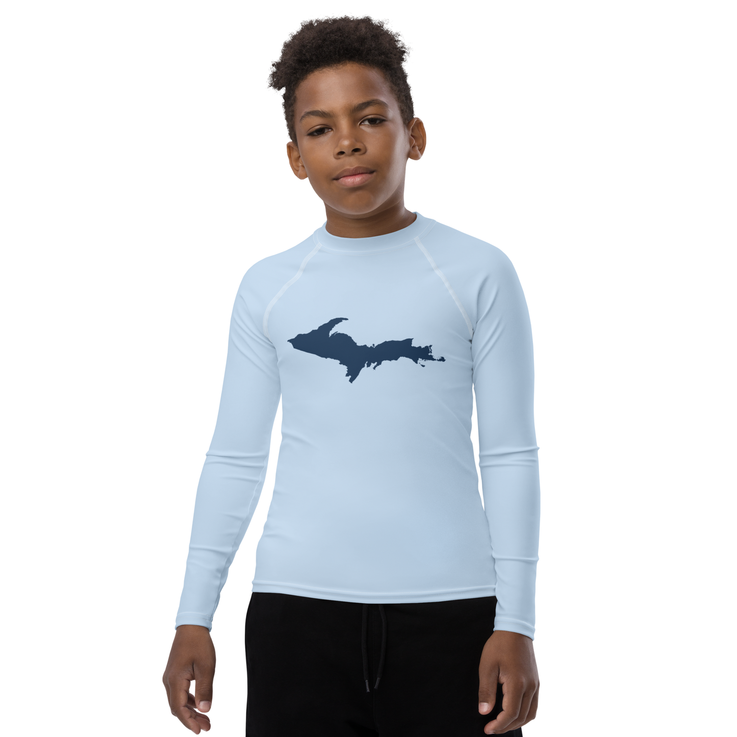 Michigan Upper Peninsula Rash Guard (w/ UP Outline) | Youth - Light Blue