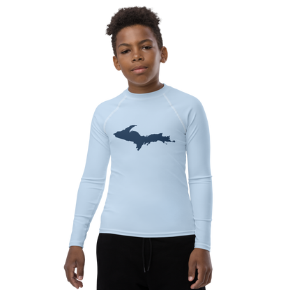 Michigan Upper Peninsula Rash Guard (w/ UP Outline) | Youth - Light Blue