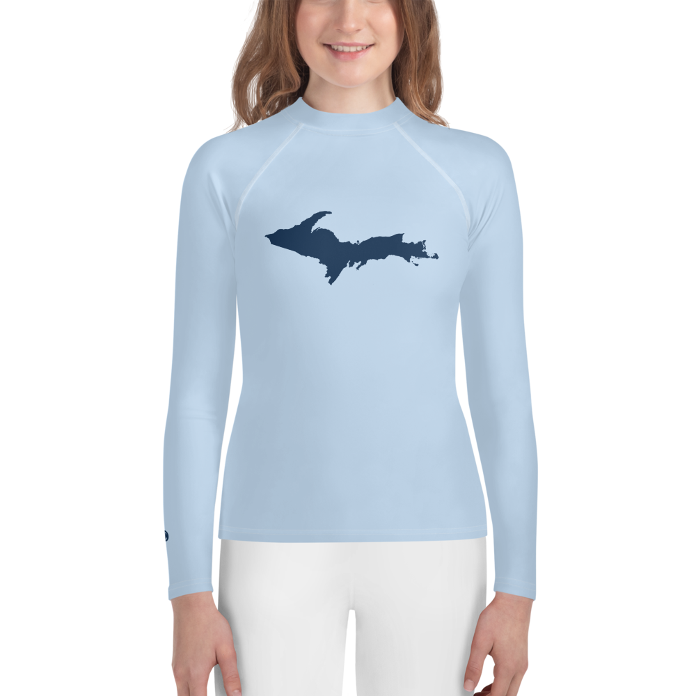 Michigan Upper Peninsula Rash Guard (w/ UP Outline) | Youth - Light Blue