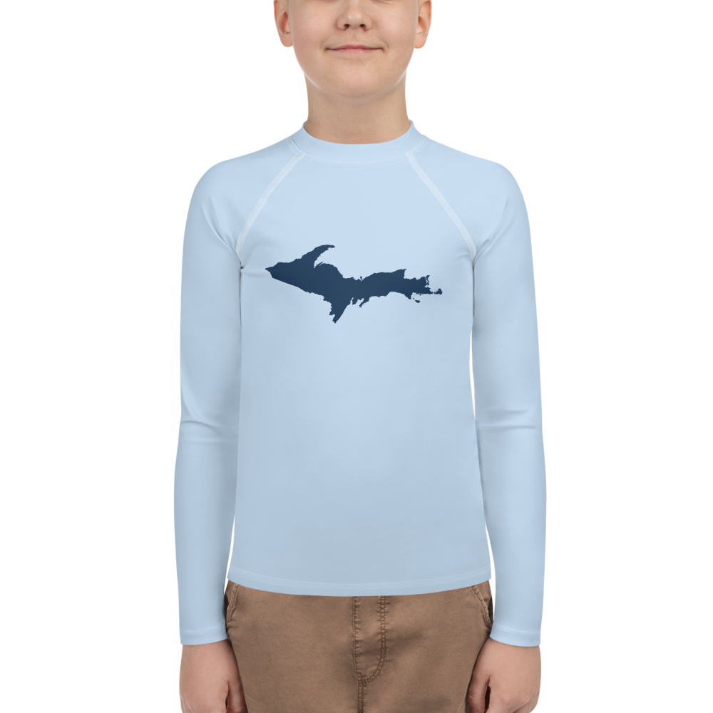 Michigan Upper Peninsula Rash Guard (w/ UP Outline) | Youth - Light Blue