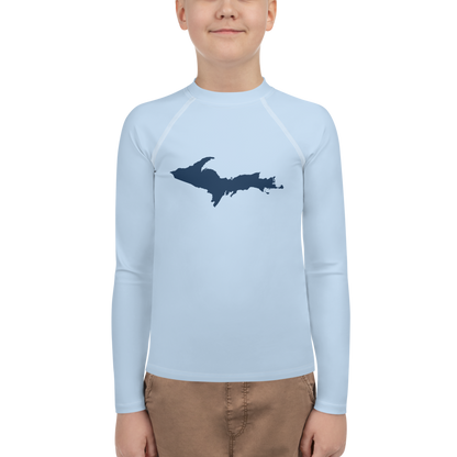 Michigan Upper Peninsula Rash Guard (w/ UP Outline) | Youth - Light Blue