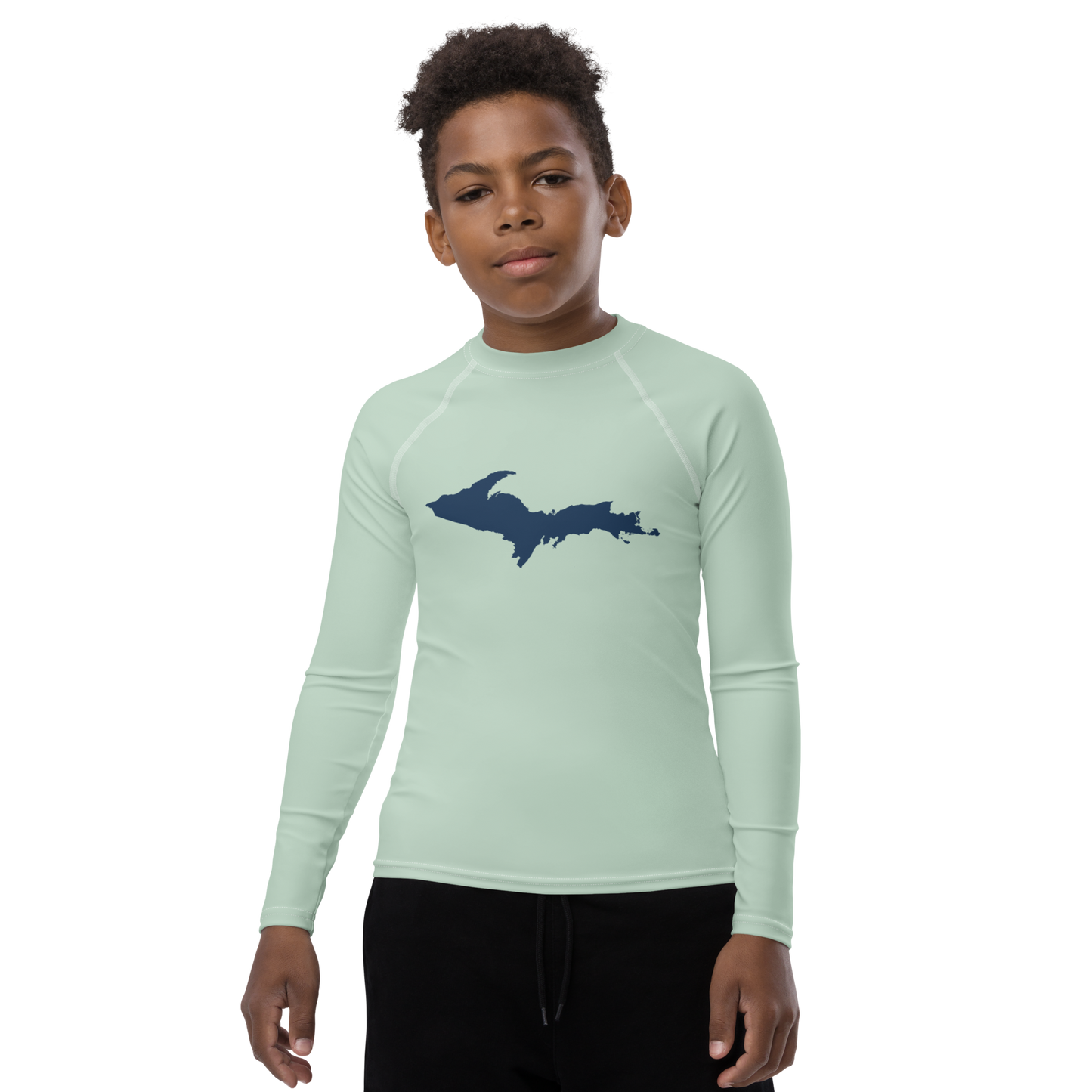 Michigan Upper Peninsula Rash Guard (w/ UP Outline) | Youth - Sea Green