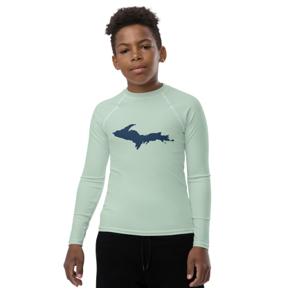 Michigan Upper Peninsula Rash Guard (w/ UP Outline) | Youth - Sea Green