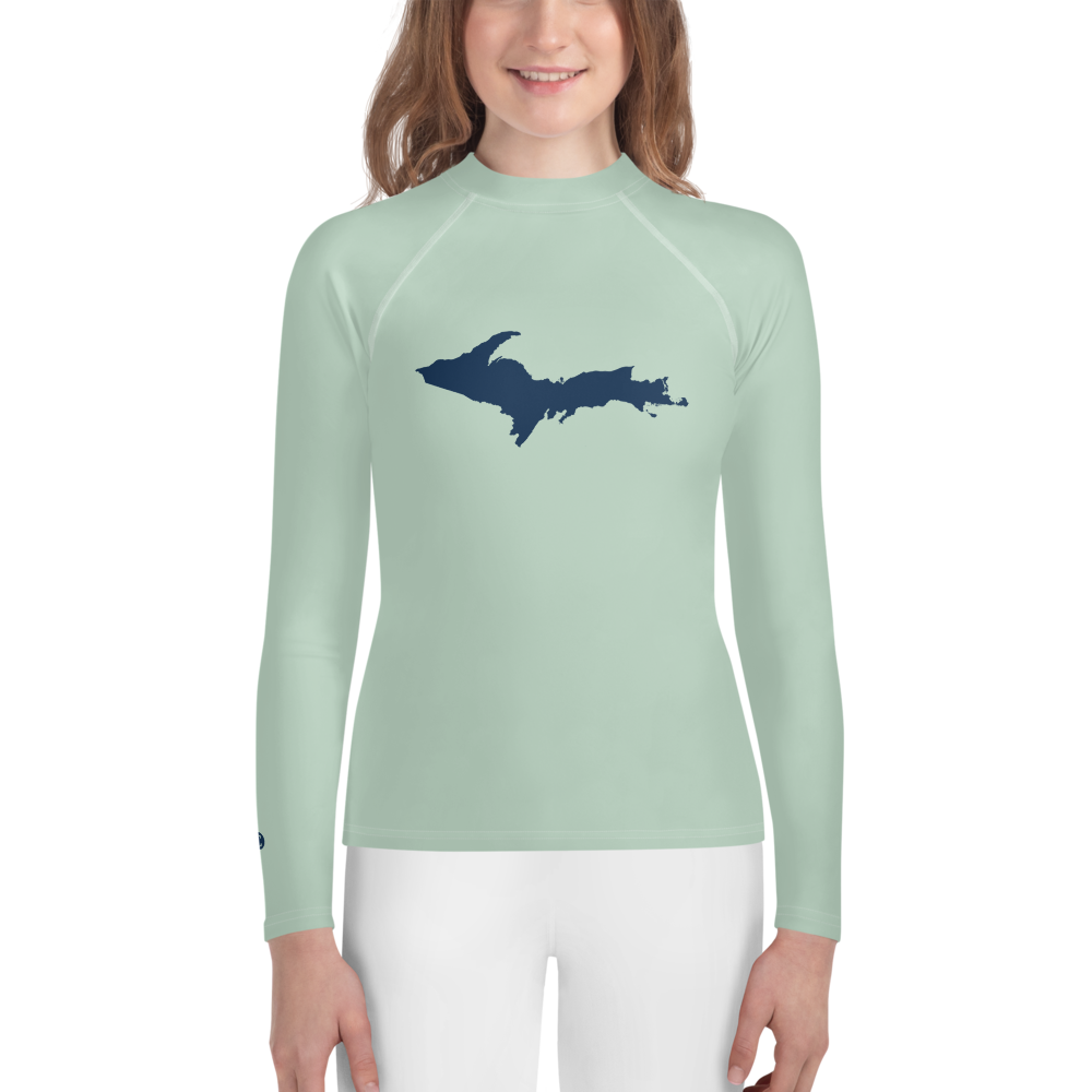 Michigan Upper Peninsula Rash Guard (w/ UP Outline) | Youth - Sea Green