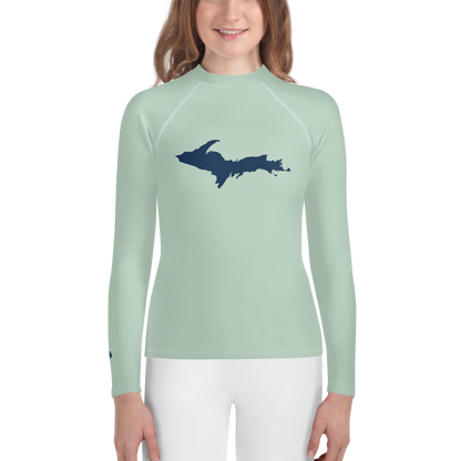 Michigan Upper Peninsula Rash Guard (w/ UP Outline) | Youth - Sea Green